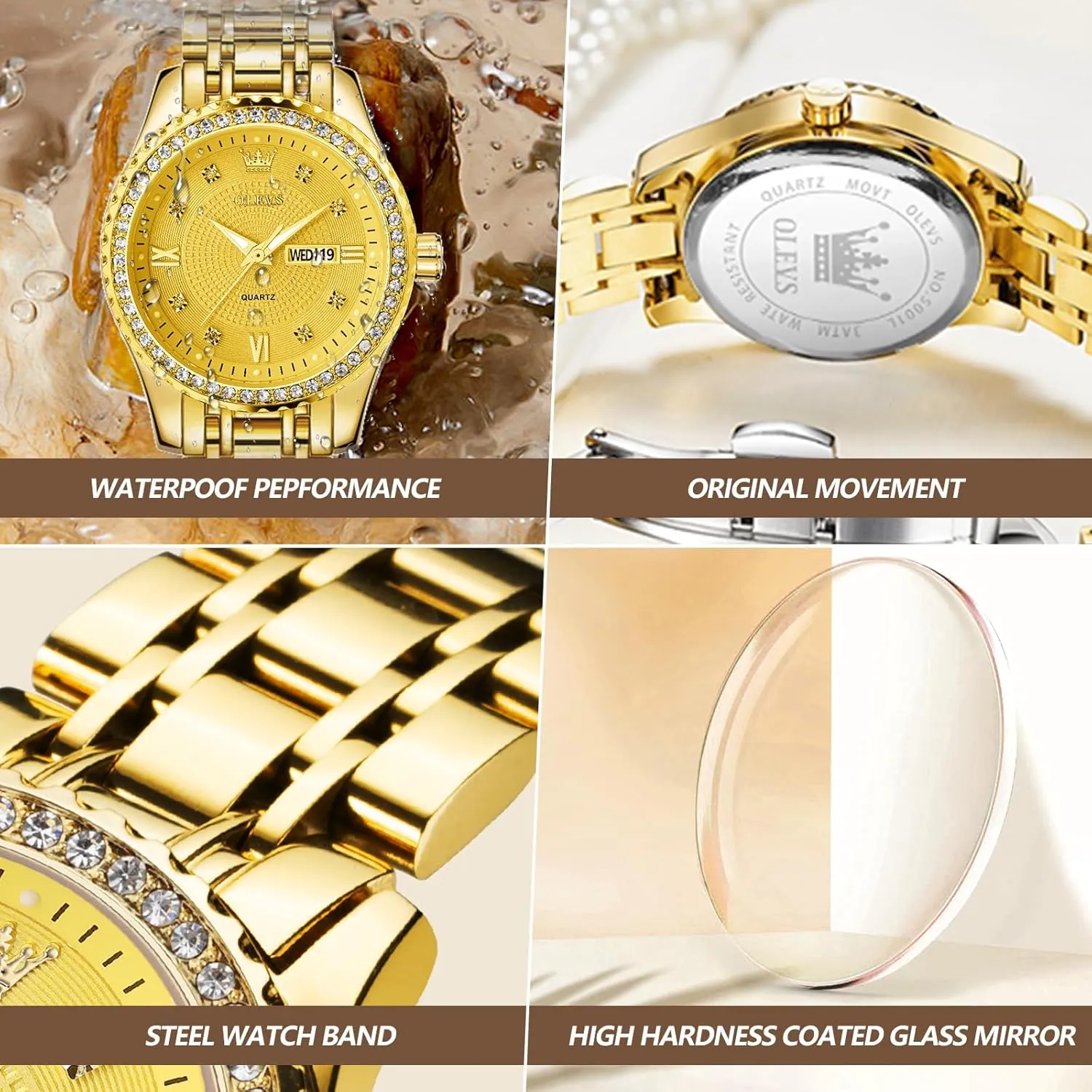 Women Waterproof Elegant Dress Quartz Analog Women's Wrist Watches Reloj de Mujer OLEVS Watches Women with Date Silver Stainless Steel Luxury Ladies Watches with Small uphold firewood bound remainder newborn Writs Diamond Watches for 