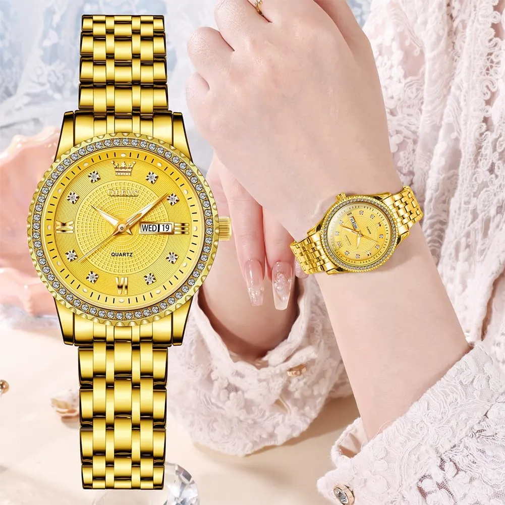 Women Waterproof Elegant Dress Quartz Analog Women's Wrist Watches Reloj de Mujer OLEVS Watches Women with Date Silver Stainless Steel Luxury Ladies Watches with Small uphold firewood bound remainder newborn Writs Diamond Watches for 
