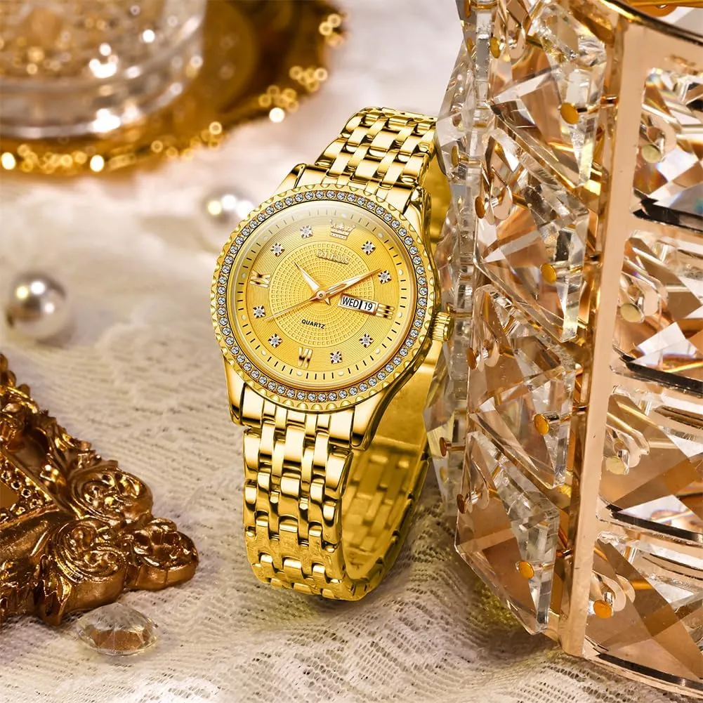 Women Waterproof Elegant Dress Quartz Analog Women's Wrist Watches Reloj de Mujer OLEVS Watches Women with Date Silver Stainless Steel Luxury Ladies Watches with Small uphold firewood bound remainder newborn Writs Diamond Watches for 