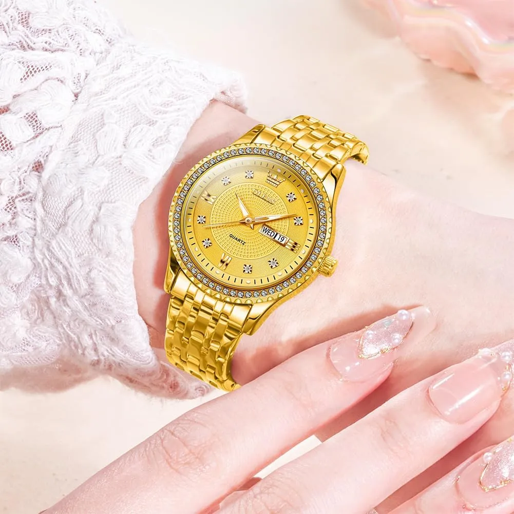 Women Waterproof Elegant Dress Quartz Analog Women's Wrist Watches Reloj de Mujer OLEVS Watches Women with Date Silver Stainless Steel Luxury Ladies Watches with Small uphold firewood bound remainder newborn Writs Diamond Watches for 