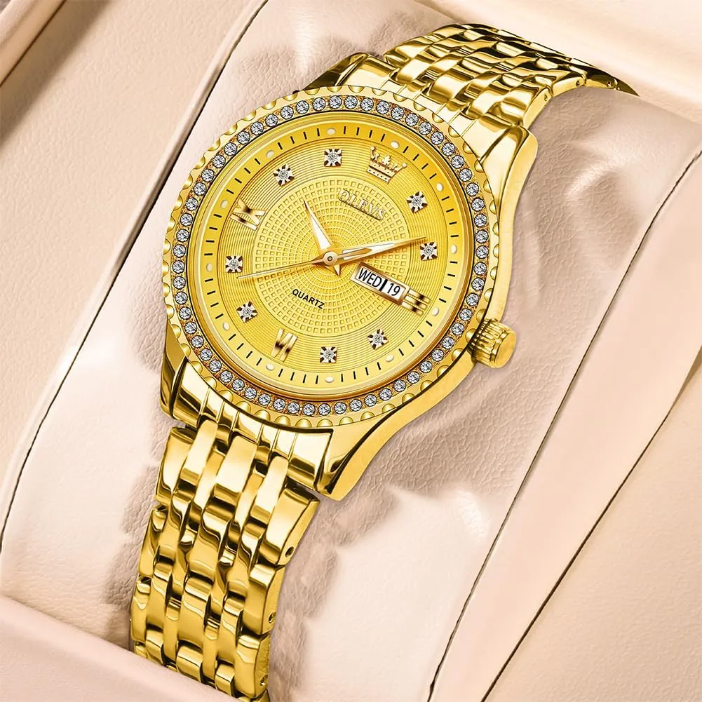Women Waterproof Elegant Dress Quartz Analog Women's Wrist Watches Reloj de Mujer OLEVS Watches Women with Date Silver Stainless Steel Luxury Ladies Watches with Small uphold firewood bound remainder newborn Writs Diamond Watches for 