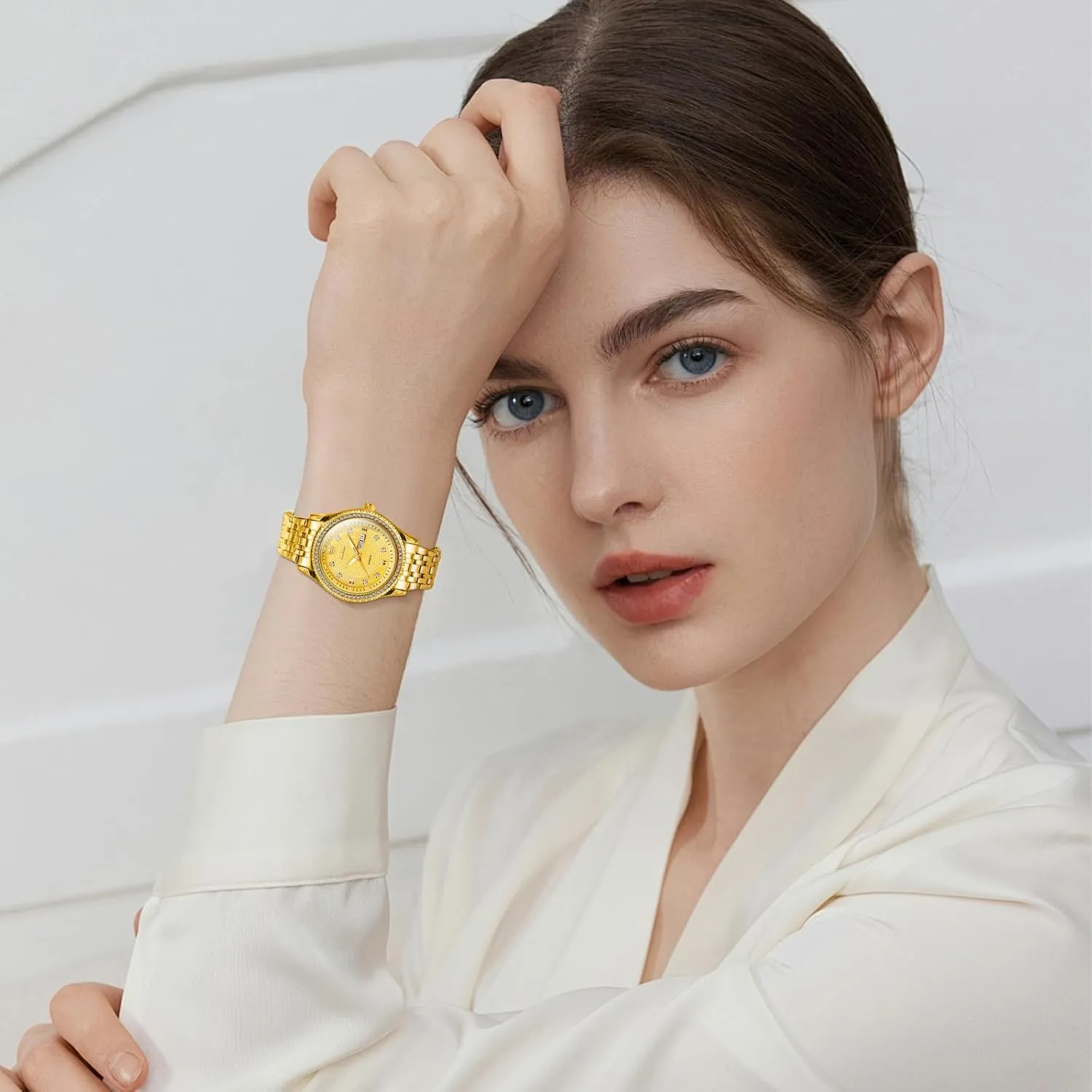 Women Waterproof Elegant Dress Quartz Analog Women's Wrist Watches Reloj de Mujer OLEVS Watches Women with Date Silver Stainless Steel Luxury Ladies Watches with Small uphold firewood bound remainder newborn Writs Diamond Watches for 