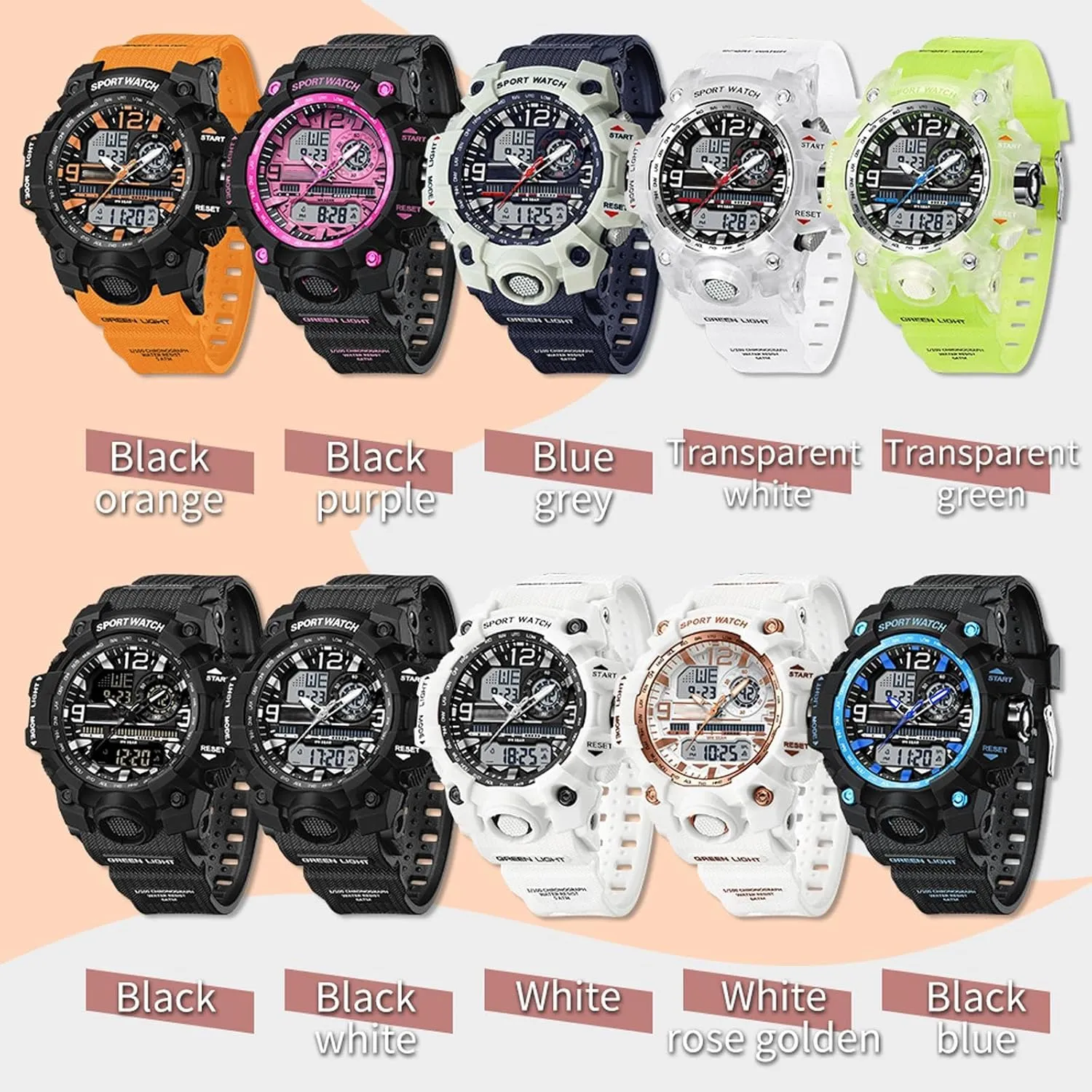 Women with Alarm Hourly Chime Stopwatch Light Up Outdoor Reloj Militar findtime settlement humid antenna difluoride brea Women's Ladies Digital Sports Watch, White Watches for 