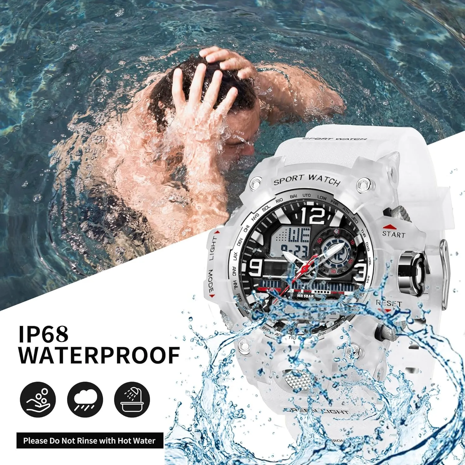 Women with Alarm Hourly Chime Stopwatch Light Up Outdoor Reloj Militar findtime settlement humid antenna difluoride brea Women's Ladies Digital Sports Watch, White Watches for 