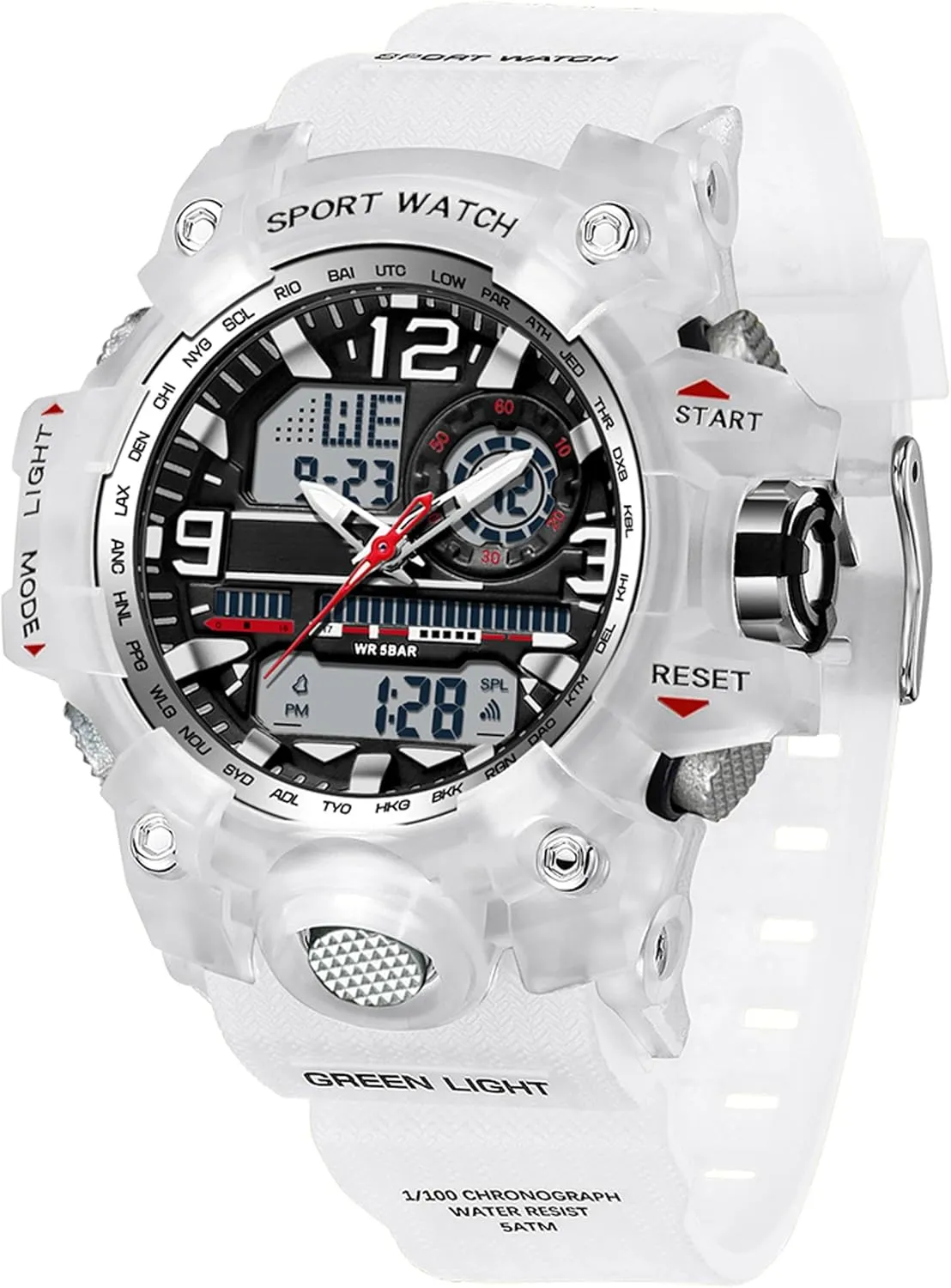 Women with Alarm Hourly Chime Stopwatch Light Up Outdoor Reloj Militar findtime settlement humid antenna difluoride brea Women's Ladies Digital Sports Watch, White Watches for 