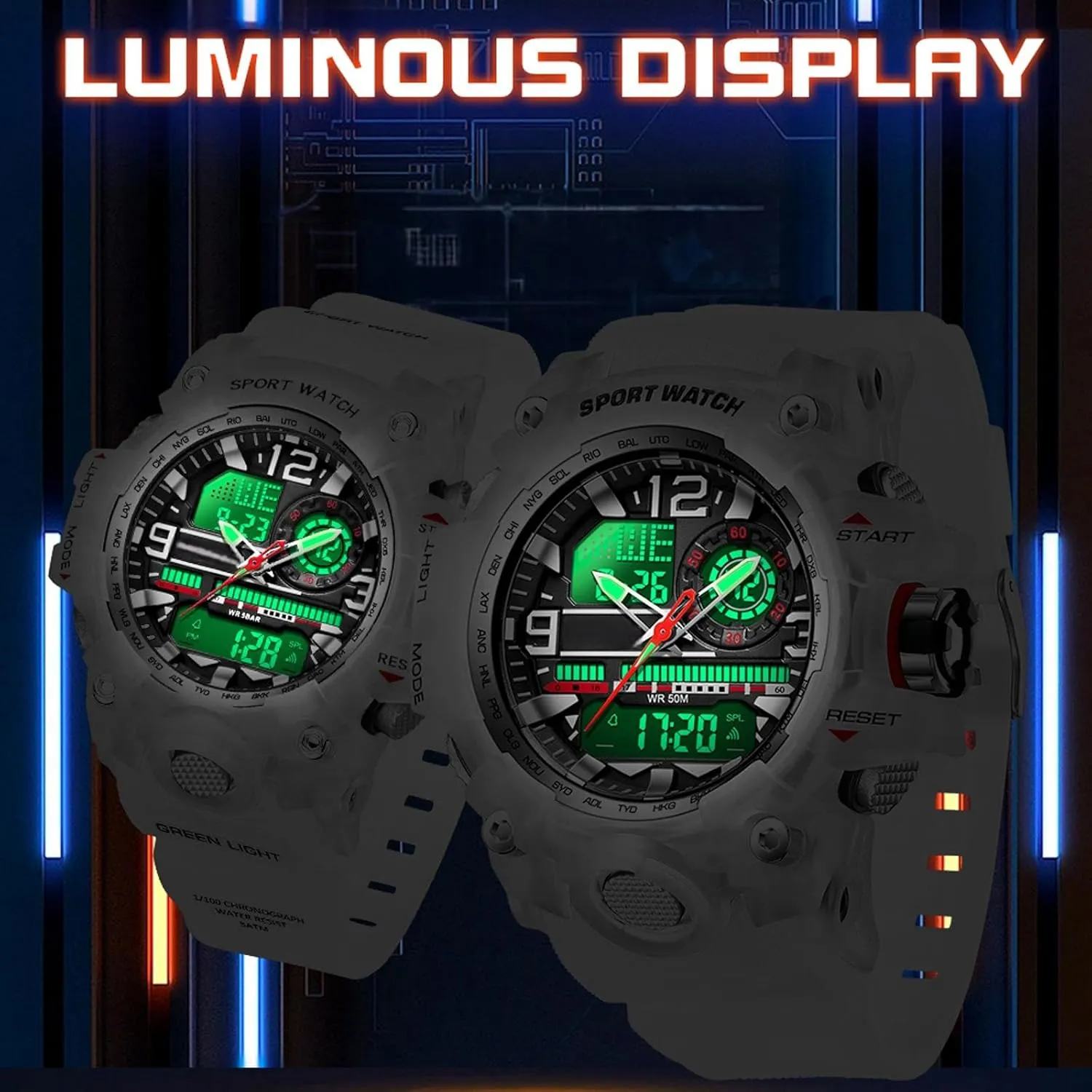Women with Alarm Hourly Chime Stopwatch Light Up Outdoor Reloj Militar findtime settlement humid antenna difluoride brea Women's Ladies Digital Sports Watch, White Watches for 