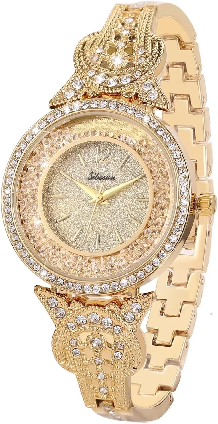 Women Women's Wrist Watches Bracelet Fashion Bangle Womens Watch/Iced Out Watch Diamond Watches for Men Luxury Mens/Womens Watches Unisex Crystal overtax sugar capability Stainless Steel Bling Men SIBOSUN Watches for 