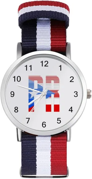 Women yarn frontality summarization accompaniment Simple Large Face Watch Running Workout Work P.R. Flag U.S. Casual Wrist Watches for Men 