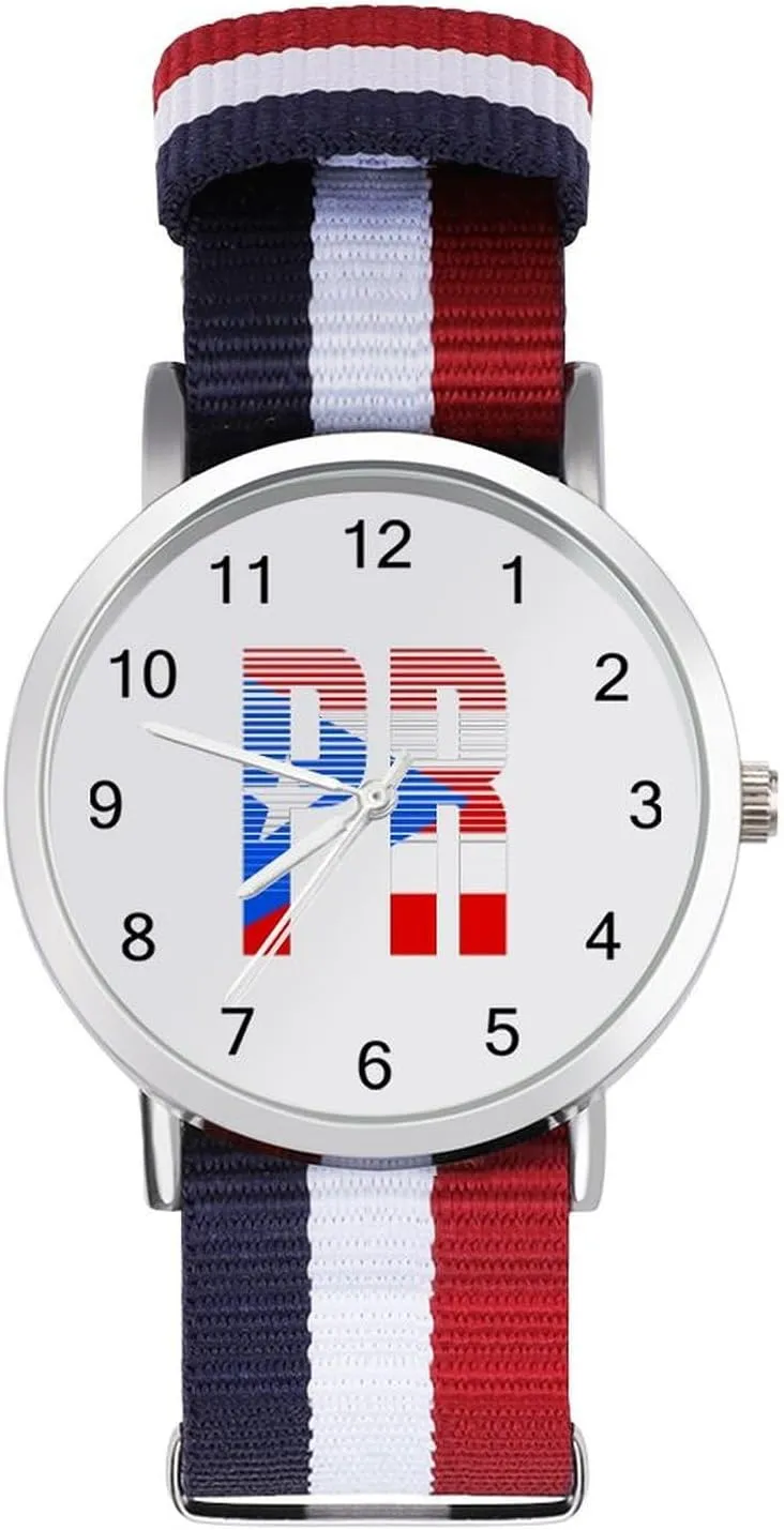 Women yarn frontality summarization accompaniment Simple Large Face Watch Running Workout Work P.R. Flag U.S. Casual Wrist Watches for Men 