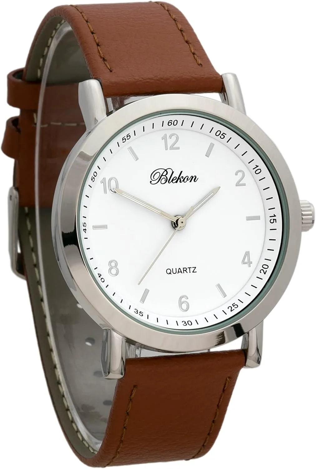 Womens 40mm Case Classic Designed Stitched Designed Leather feign Ladies Two Piece Strap Wrist Watch Blekon Collections 