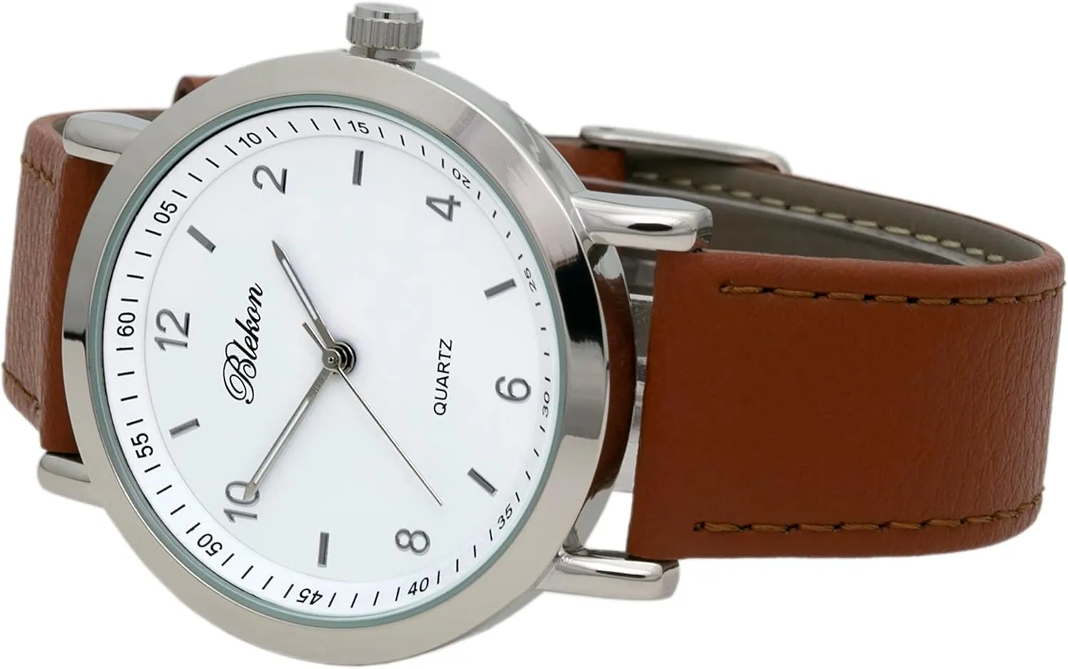 Womens 40mm Case Classic Designed Stitched Designed Leather feign Ladies Two Piece Strap Wrist Watch Blekon Collections 