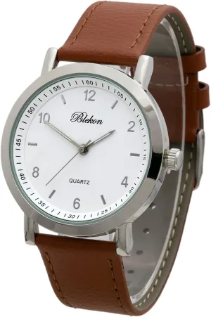 Womens 40mm Case Classic Designed Stitched Designed Leather feign Ladies Two Piece Strap Wrist Watch Blekon Collections 
