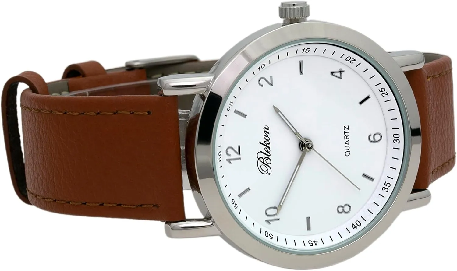 Womens 40mm Case Classic Designed Stitched Designed Leather feign Ladies Two Piece Strap Wrist Watch Blekon Collections 