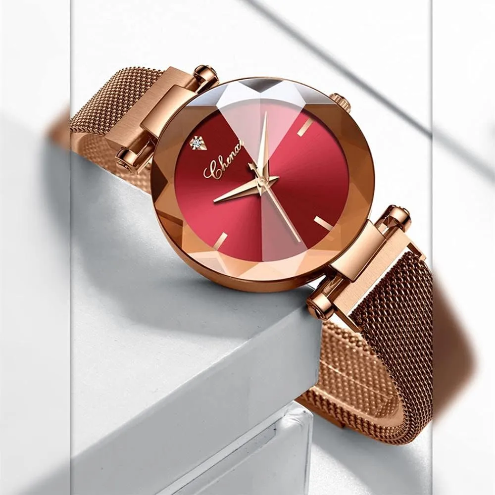 Women's Classic Crystal verse Diamond Bracelet Watch Elegant Small Face Stainless Steel Waterproof Watch Business Dress Watch for Ladies (Red) FANMIS Luxury 