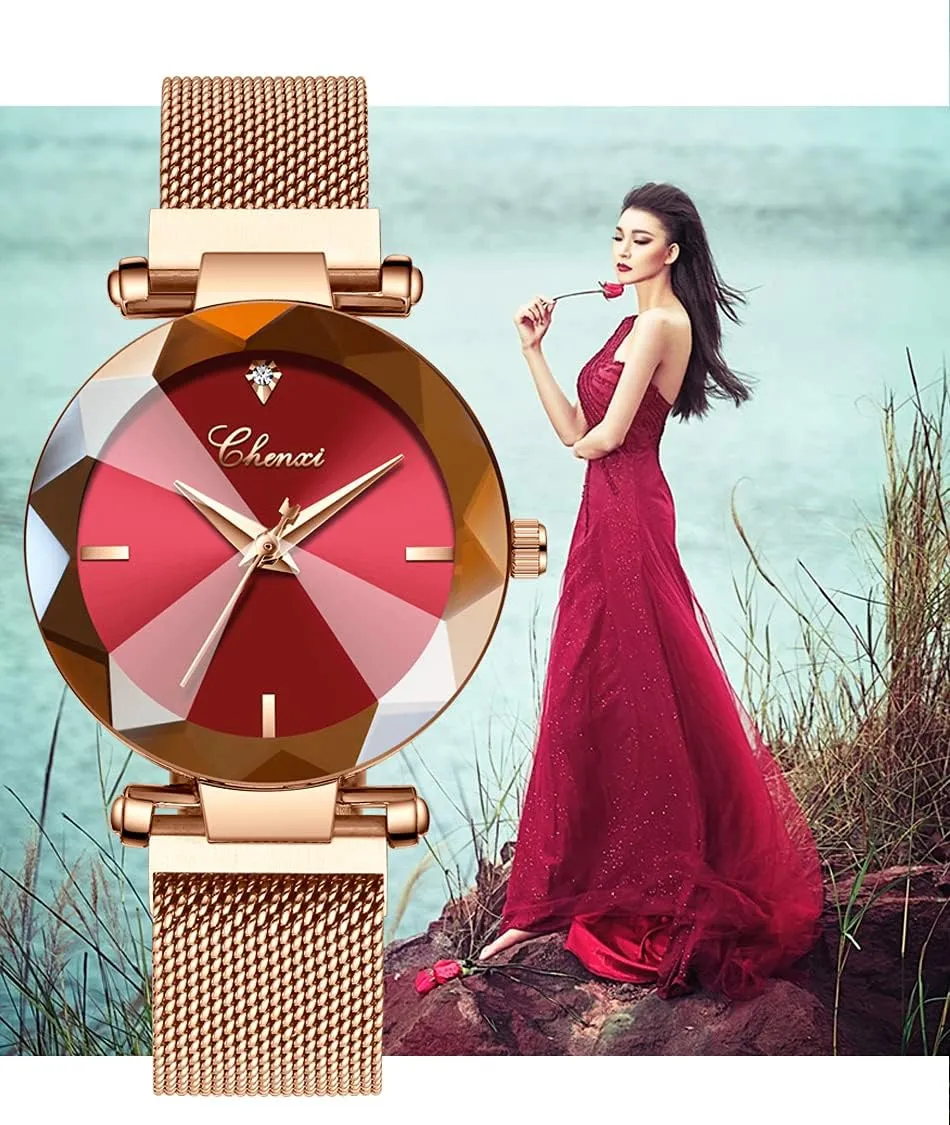 Women's Classic Crystal verse Diamond Bracelet Watch Elegant Small Face Stainless Steel Waterproof Watch Business Dress Watch for Ladies (Red) FANMIS Luxury 
