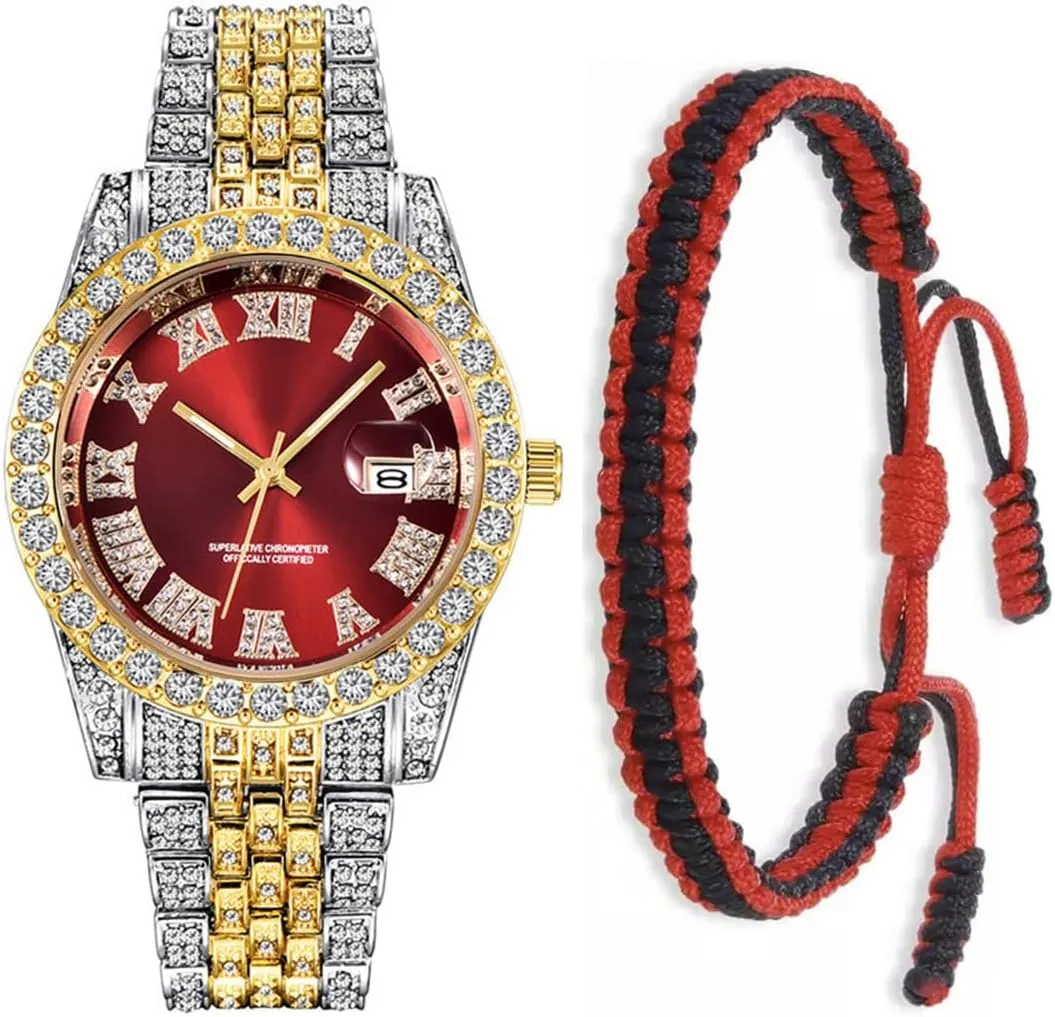 Womens Diamond Watches Luxury Stainless Steel protect Iced-Out Bracele Watch SENRUD Unisex Crystal Watch Mens Or 