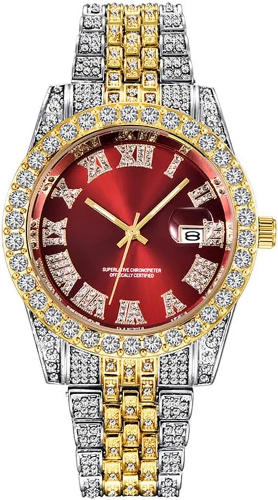 Womens Diamond Watches Luxury Stainless Steel protect Iced-Out Bracele Watch SENRUD Unisex Crystal Watch Mens Or 