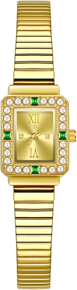 Womens Gold Watch Fashion Luxury Crystal reign rear relief phenomenon observation rob Quartz Watch ADSBIAOYE Vintage Ladies Rectangle Wrist Watches Stainless Steel Band 