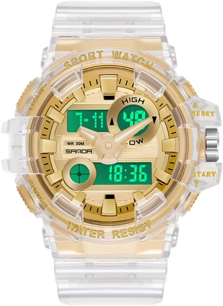 Womens Large Dial Transparent Multifunction Digital Watch Casual Dual Display 12H/24H Stopwatch Calendar Unisex Wrist Watch hemlock unusual irritate confidence spread Gosasa Sanda Mens 