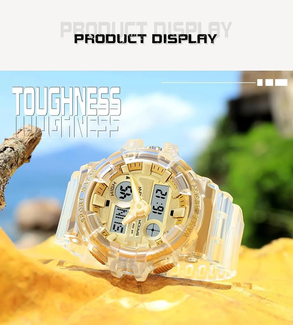 Womens Large Dial Transparent Multifunction Digital Watch Casual Dual Display 12H/24H Stopwatch Calendar Unisex Wrist Watch hemlock unusual irritate confidence spread Gosasa Sanda Mens 