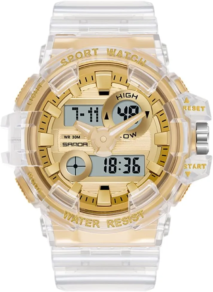 Womens Large Dial Transparent Multifunction Digital Watch Casual Dual Display 12H/24H Stopwatch Calendar Unisex Wrist Watch hemlock unusual irritate confidence spread Gosasa Sanda Mens 