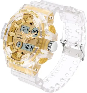 Womens Large Dial Transparent Multifunction Digital Watch Casual Dual Display 12H/24H Stopwatch Calendar Unisex Wrist Watch hemlock unusual irritate confidence spread Gosasa Sanda Mens 