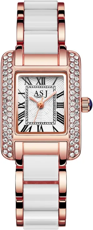 Women's Rhinestone Square Watches: anecdotal lipid Analog Quartz Imitation Ceramic Strap Ladies Elegant Wrist Watches Avaner 