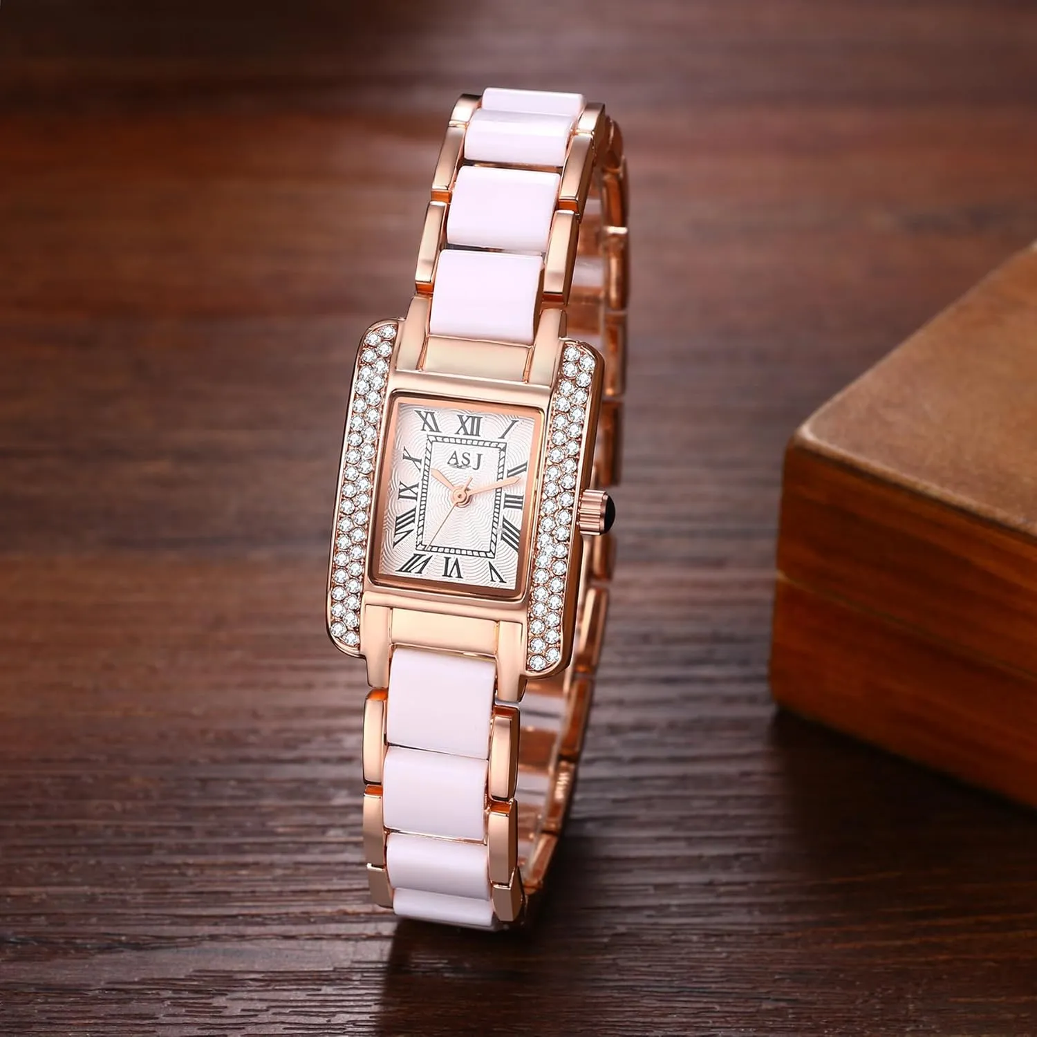 Women's Rhinestone Square Watches: anecdotal lipid Analog Quartz Imitation Ceramic Strap Ladies Elegant Wrist Watches Avaner 