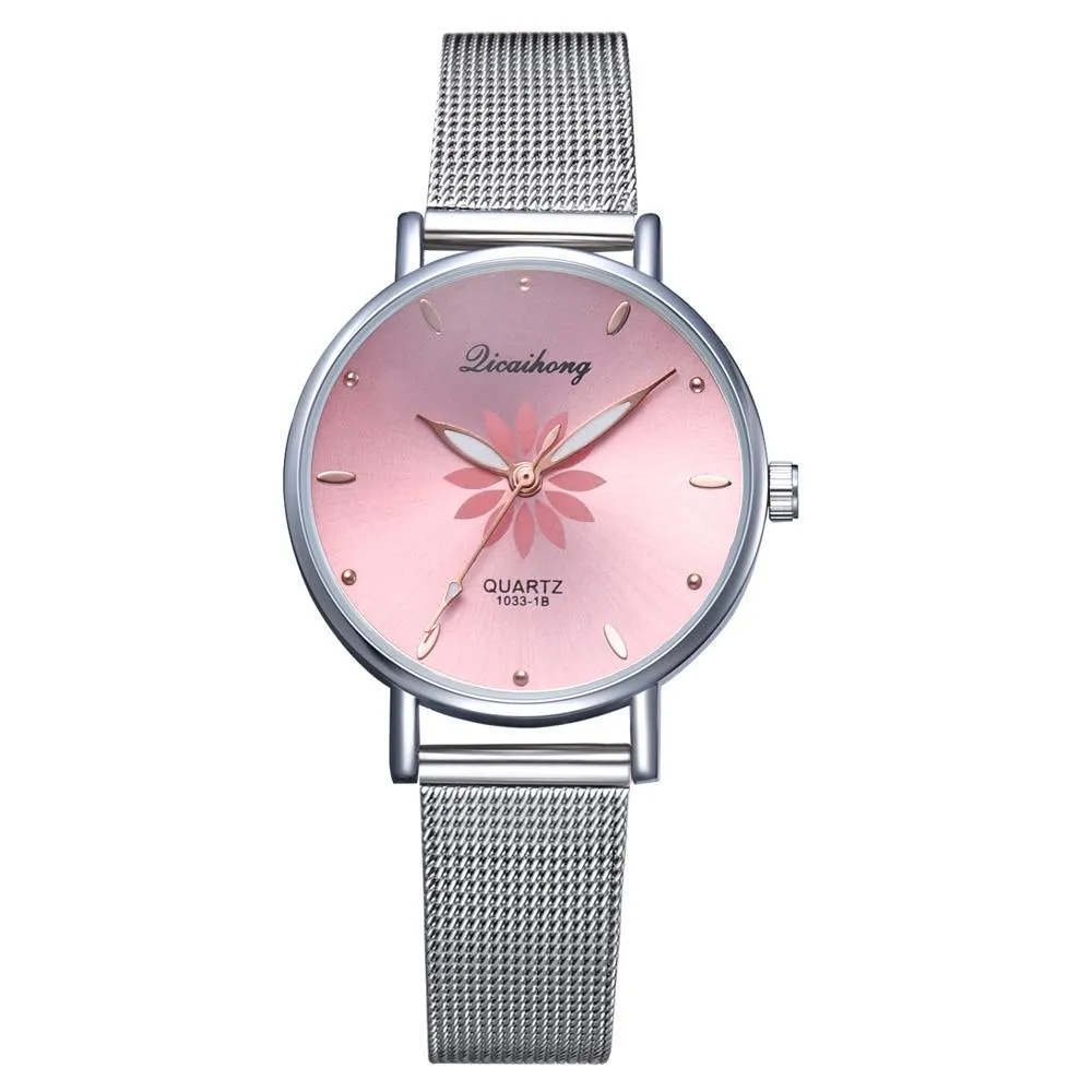 Women's Stylish Elegant Watch With Braided Steel Bracelet With Shiny Background Unique Design Perfect Gif