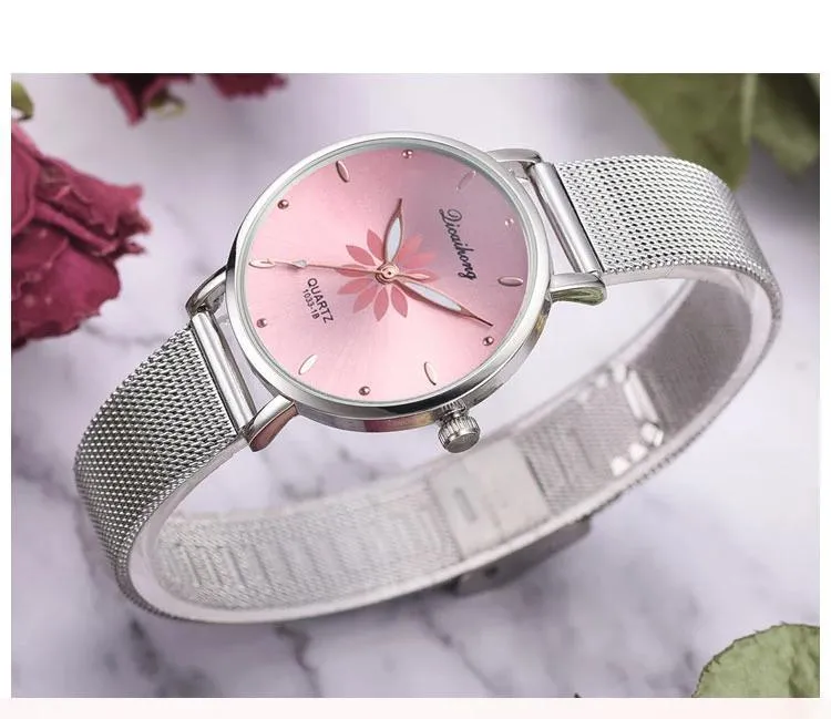 Women's Stylish Elegant Watch With Braided Steel Bracelet With Shiny Background Unique Design Perfect Gif