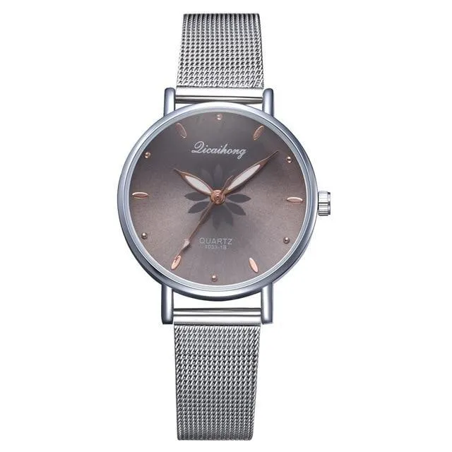 Women's Stylish Elegant Watch With Braided Steel Bracelet With Shiny Background Unique Design Perfect Gif