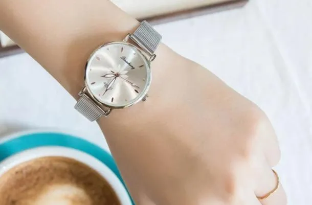 Women's Stylish Elegant Watch With Braided Steel Bracelet With Shiny Background Unique Design Perfect Gif