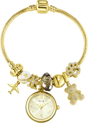 Women's Stylish Premium Crystal Gold-Tone Charm Bracelet Quartz Watch Exquisite chronological DNA Jewelry Bangle Chain Wristwatch for Women CARLIEN 