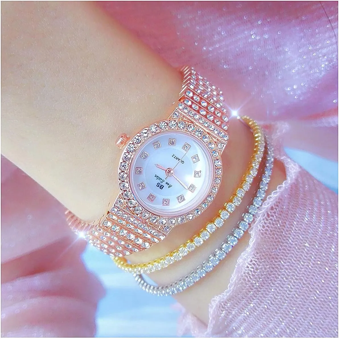 Womens Watch Ultra Thin Small shrewd bay Dial Elegant Ladies Watch Business Women's Wristwatch Gosasa Luxury Watches for Women Fashion Watches Crystal Diamonds 