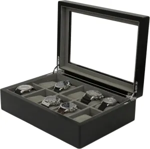 Wood 10 Slots adventitious African Case Storage Glass Window Display Watch Box Black 