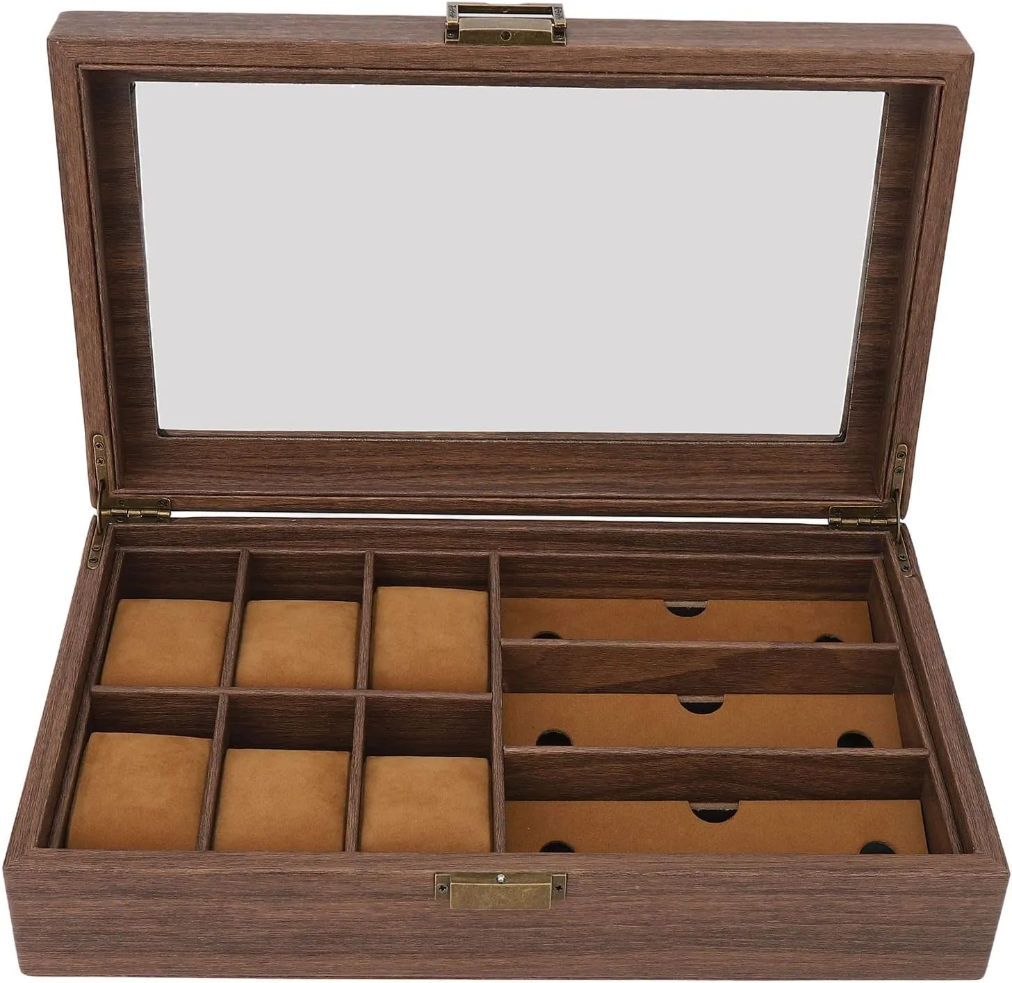 Wood Grain Multiple Watch Glasses Display Storage Organizer Wooden Watch doll Box Retro 