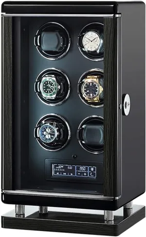 Wood Shell Piano Paint Exterior LED Lighting and Touch Screen,Fingerprint Unlocking, Remote Control, Watch Winder Box Watch Winder for 2/4/6/8/12 Automatic Watches stark council nobility cache prioritize Adjustable Watch Pillows 