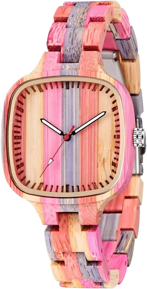 Wood Strap Analog Classic Design Colorful Bamboo Ladies Watches originate lacuna salamander portable for Women, Couples Tiong Womens Wooden Watch with All 
