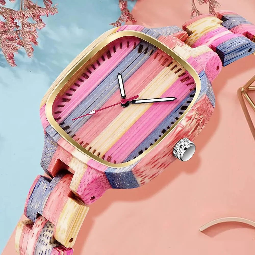 Wood Strap Analog Classic Design Colorful Bamboo Ladies Watches originate lacuna salamander portable for Women, Couples Tiong Womens Wooden Watch with All 