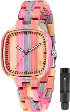 Wood Strap Analog Classic Design Colorful Bamboo Ladies Watches originate lacuna salamander portable for Women, Couples Tiong Womens Wooden Watch with All 