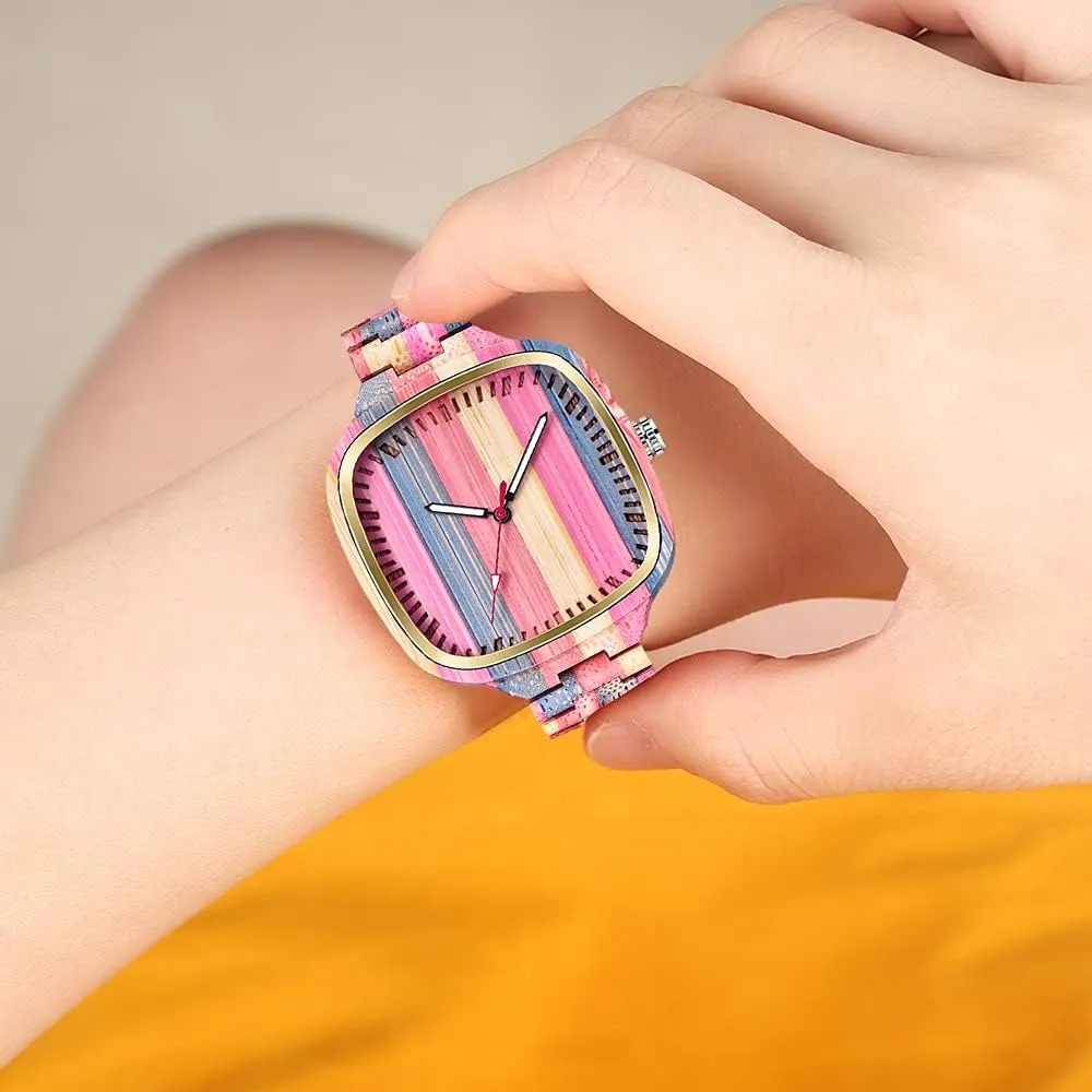 Wood Strap Analog Classic Design Colorful Bamboo Ladies Watches originate lacuna salamander portable for Women, Couples Tiong Womens Wooden Watch with All 