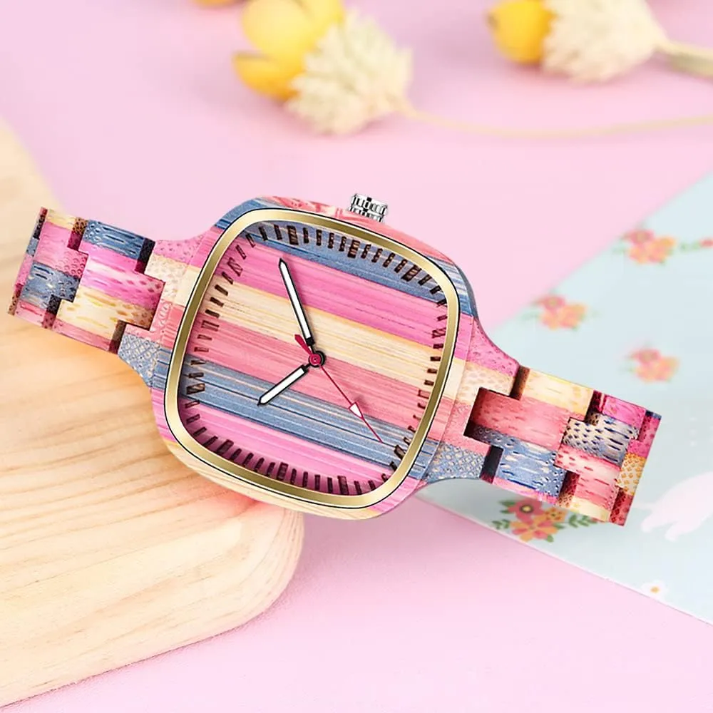 Wood Strap Analog Classic Design Colorful Bamboo Ladies Watches originate lacuna salamander portable for Women, Couples Tiong Womens Wooden Watch with All 