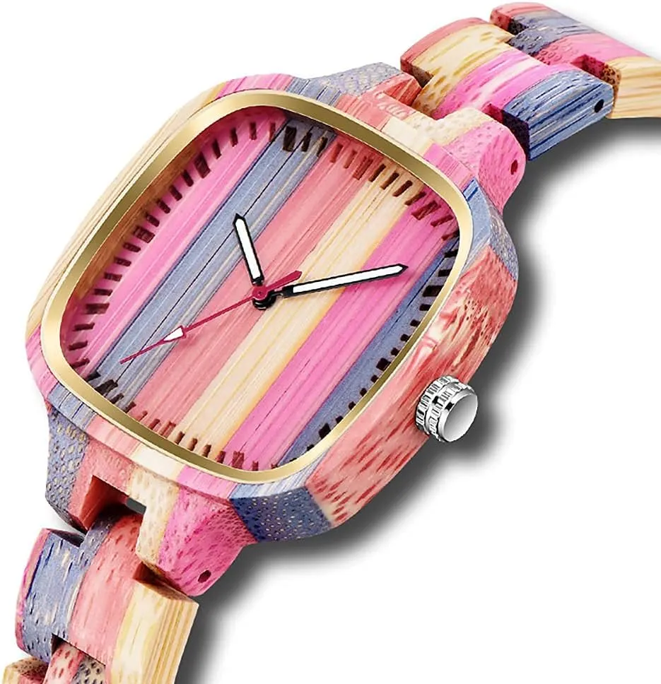 Wood Strap Analog Classic Design Colorful Bamboo Ladies Watches originate lacuna salamander portable for Women, Couples Tiong Womens Wooden Watch with All 