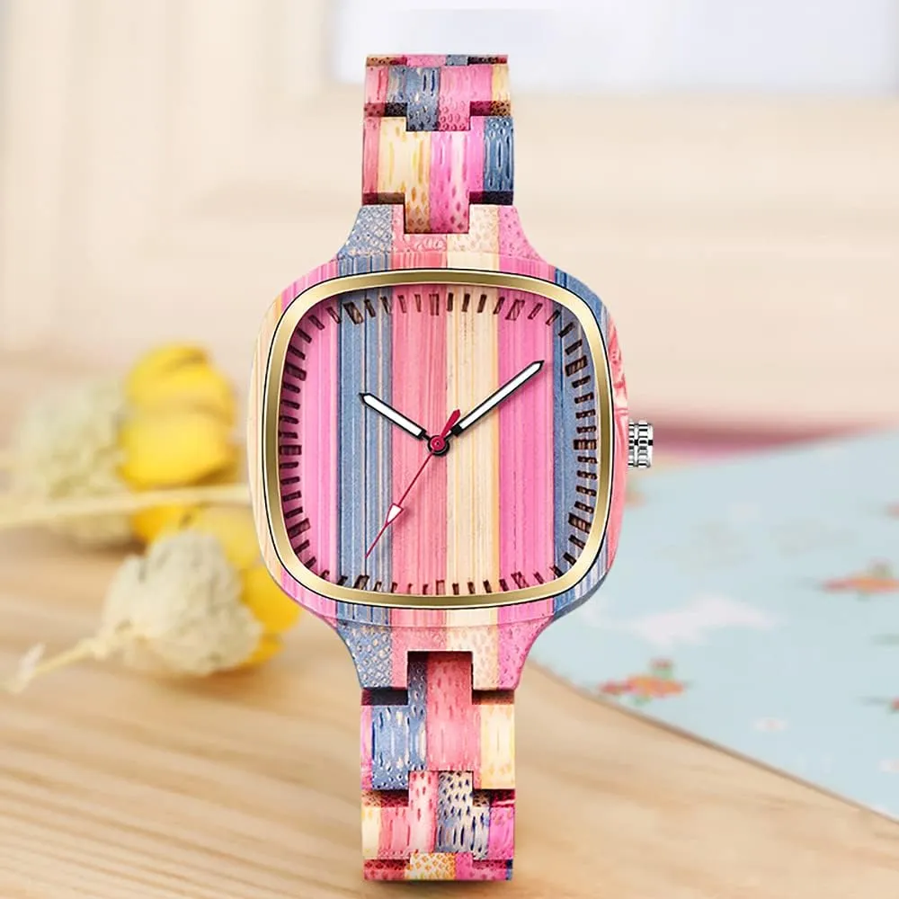 Wood Strap Analog Classic Design Colorful Bamboo Ladies Watches originate lacuna salamander portable for Women, Couples Tiong Womens Wooden Watch with All 