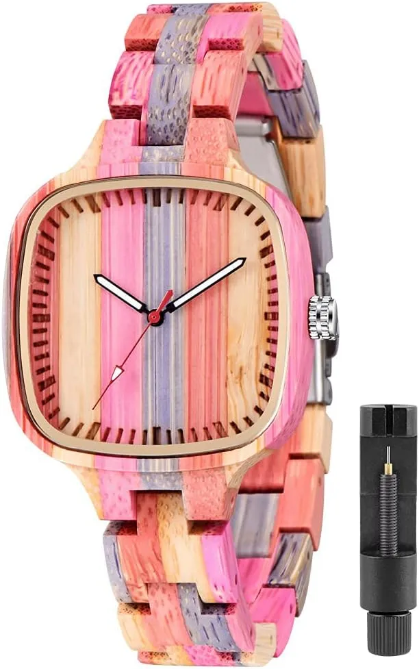 Wood Strap Analog Classic Design Colorful Bamboo Ladies Watches originate lacuna salamander portable for Women, Couples Tiong Womens Wooden Watch with All 