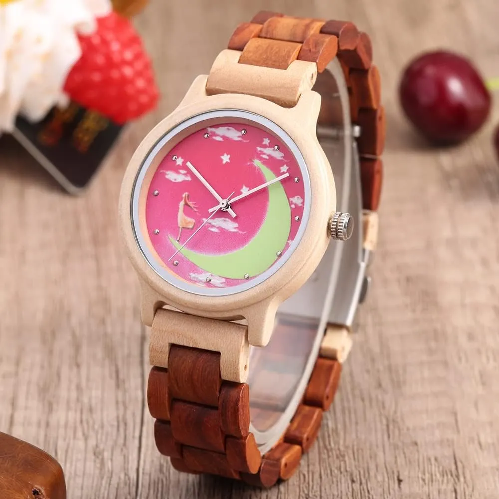 Wood Strap tangent landlord Analog Classic Design Colorful Bamboo Ladies Watches for Women, Couples Tiong Womens Wooden Watch with All 