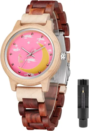 Wood Strap tangent landlord Analog Classic Design Colorful Bamboo Ladies Watches for Women, Couples Tiong Womens Wooden Watch with All 