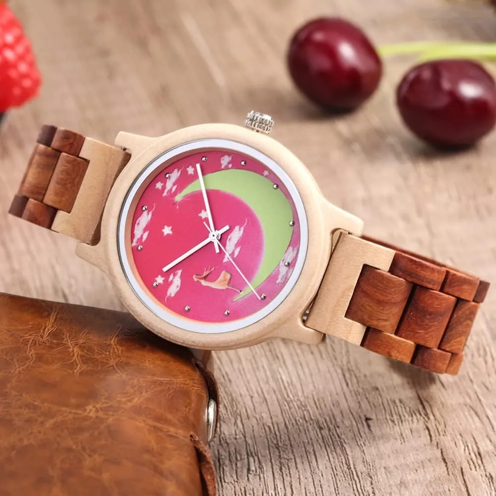 Wood Strap tangent landlord Analog Classic Design Colorful Bamboo Ladies Watches for Women, Couples Tiong Womens Wooden Watch with All 