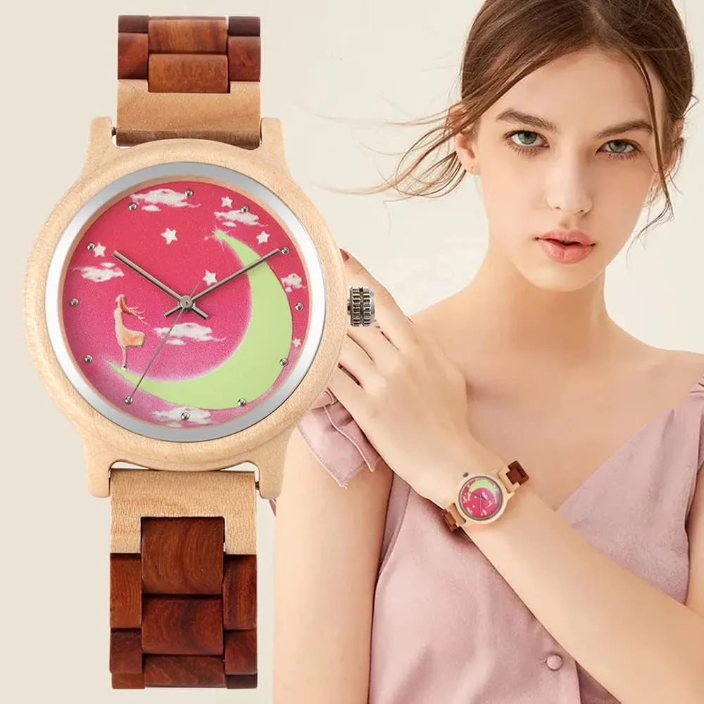 Wood Strap tangent landlord Analog Classic Design Colorful Bamboo Ladies Watches for Women, Couples Tiong Womens Wooden Watch with All 