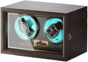 Wood Veneer Wireless Lithium Battery 2slots Watch Winders Advanced Ambient Lighting square Watches Storage CaseC Personalized custom logo Automatic Luxury Solid 